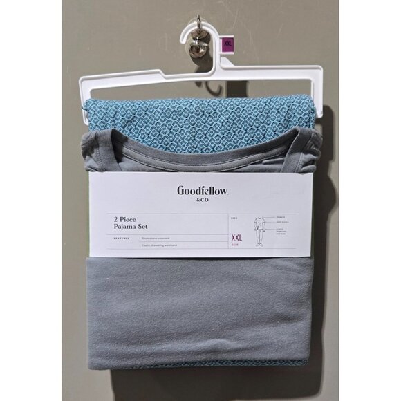Goodfellow Gray SS Tee & Blue Geo Print Pants 2 Piece Pajama Set -- Size XXL - Picture 3 of 7